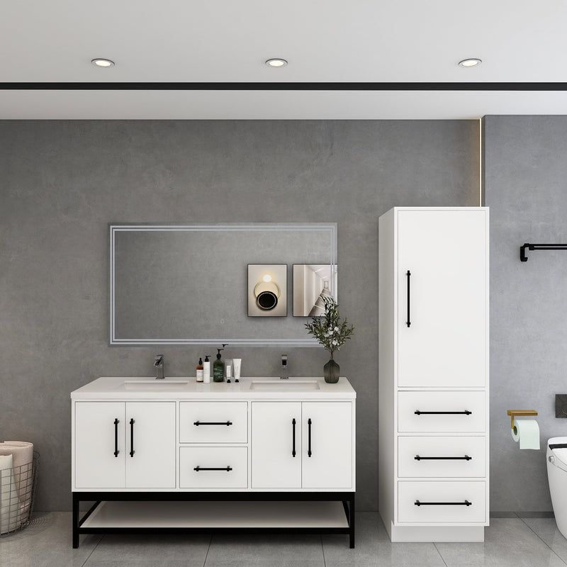 Victoria 60" Solid Wood Floating Open Shelf Bathroom Vanity in Gloss White, Double Sink Vanity | Better Vanity Solid Wood Floating Vanities