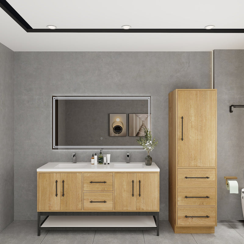 Victoria 60" Solid Wood Floating Open Shelf Bathroom Vanity in Oak, Double Sink Vanity | Better Vanity Solid Wood Floating Vanities