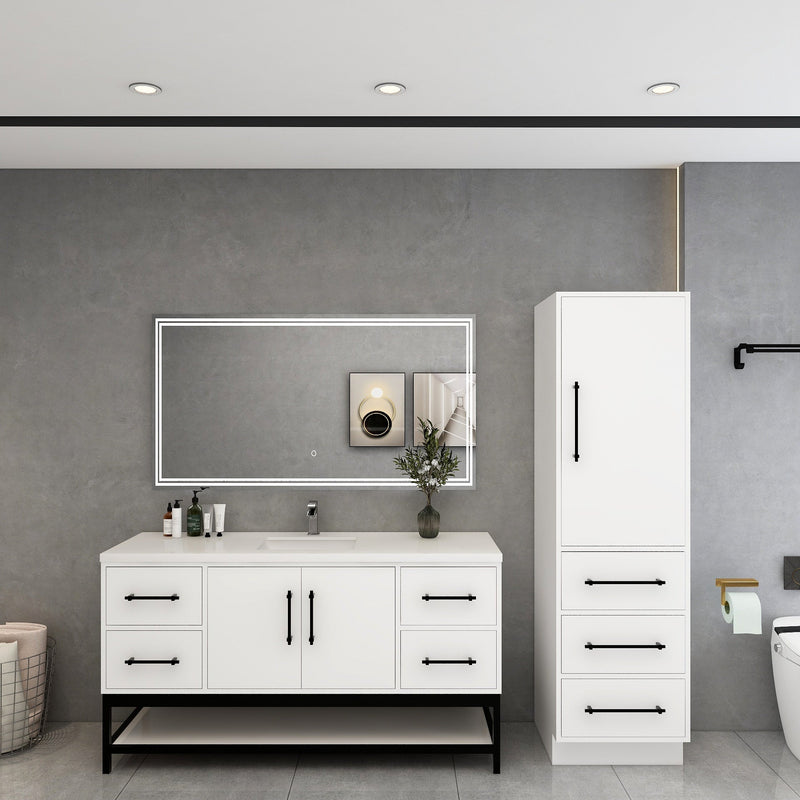 Victoria 60" Solid Wood Floating Open Shelf Bathroom Vanity in Gloss White, Single Sink Vanity | Better Vanity Solid Wood Floating Vanities