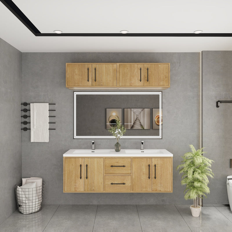 Victoria 60" Solid Wood Floating Bathroom Vanity in Oak, Double Sink Vanity | Better Vanity Solid Wood Floating Vanities