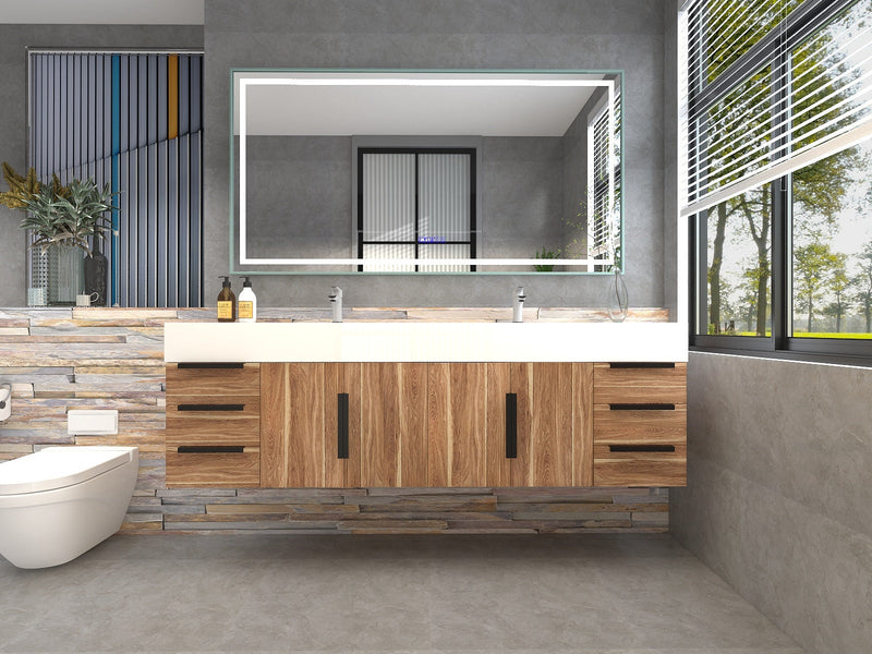 Bethany 72" Floating Bathroom Vanity with Reinforced Acrylic Double Sink in White Oak with Black Handles | Better Vanity Bath Vanities