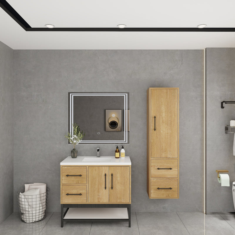 Victoria 36" Solid Wood Floating Open Shelf Bathroom Vanity in Oak | Better Vanity Solid Wood Floating Vanities