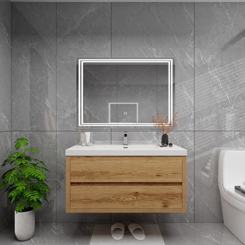 Louis 42" Solid Wood Floating Bathroom Vanity in Yellow Oak | Better Vanity Solid Wood Floating Vanities