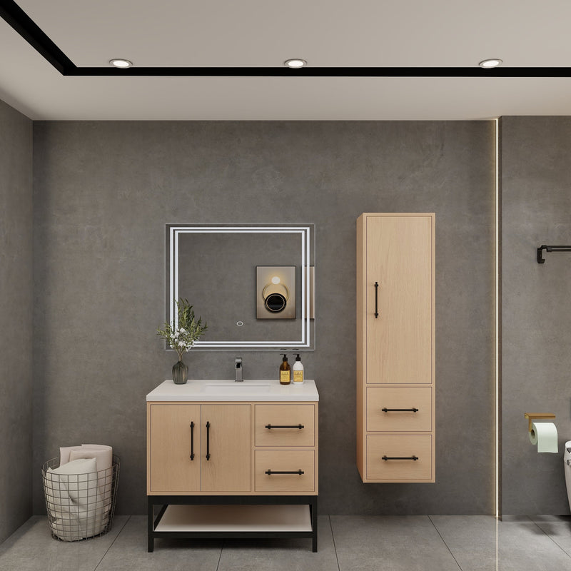 Victoria 36" Solid Wood Floating Open Shelf Bathroom Vanity in Yellow Oak | Better Vanity Solid Wood Floating Vanities