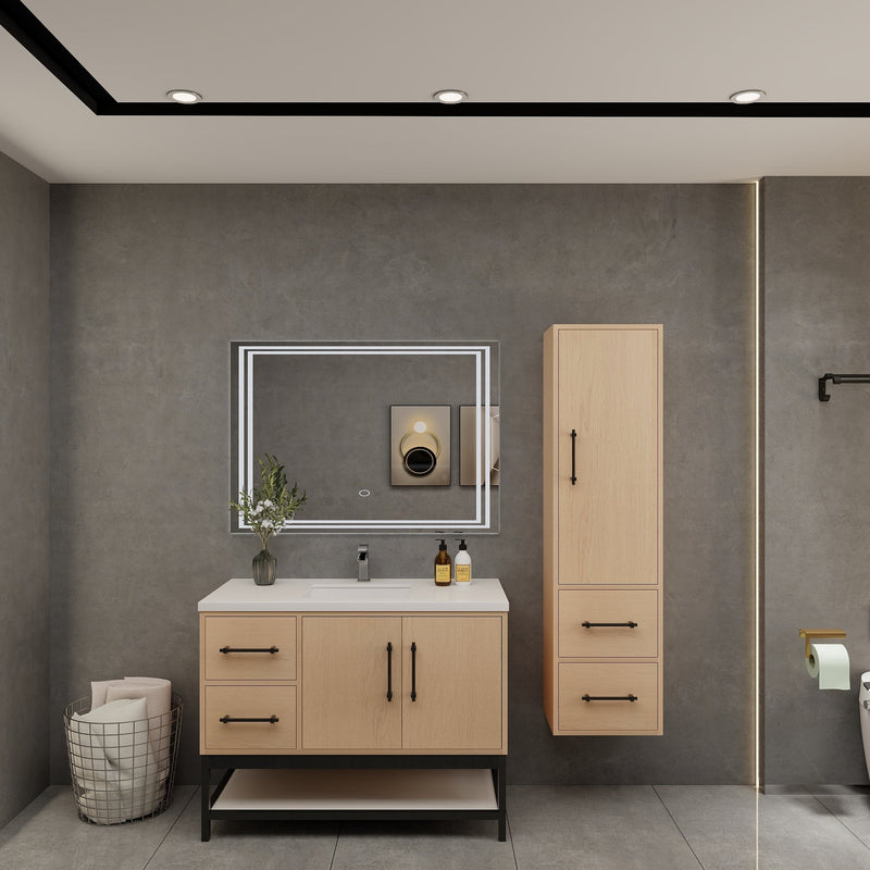 Victoria 42" Solid Wood Floating Open Shelf Bathroom Vanity in Yellow Oak | Better Vanity Solid Wood Floating Vanities