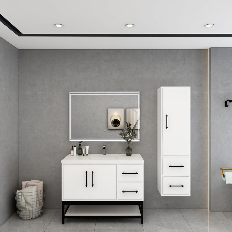 Victoria 42" Solid Wood Floating Open Shelf Bathroom Vanity in Gloss White | Better Vanity Solid Wood Floating Vanities