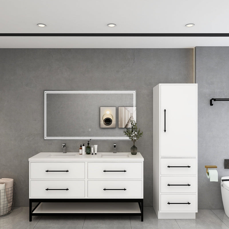 Victoria 60" Solid Wood Floating Open Shelf Bathroom Vanity in Gloss White, Double Vanity | Better Vanity Solid Wood Floating Vanities
