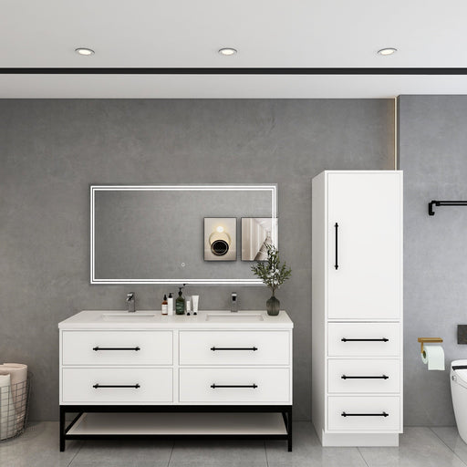 Victoria 60" Solid Wood Floating Open Shelf Bathroom Vanity in Gloss White, Double Vanity | Better Vanity Solid Wood Floating Vanities