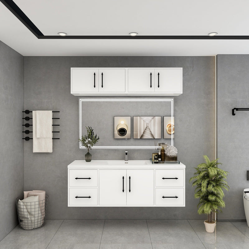 Victoria 60" Solid Wood Floating Bathroom Vanity in Gloss White, Single Sink Vanity | Better Vanity Solid Wood Floating Vanities
