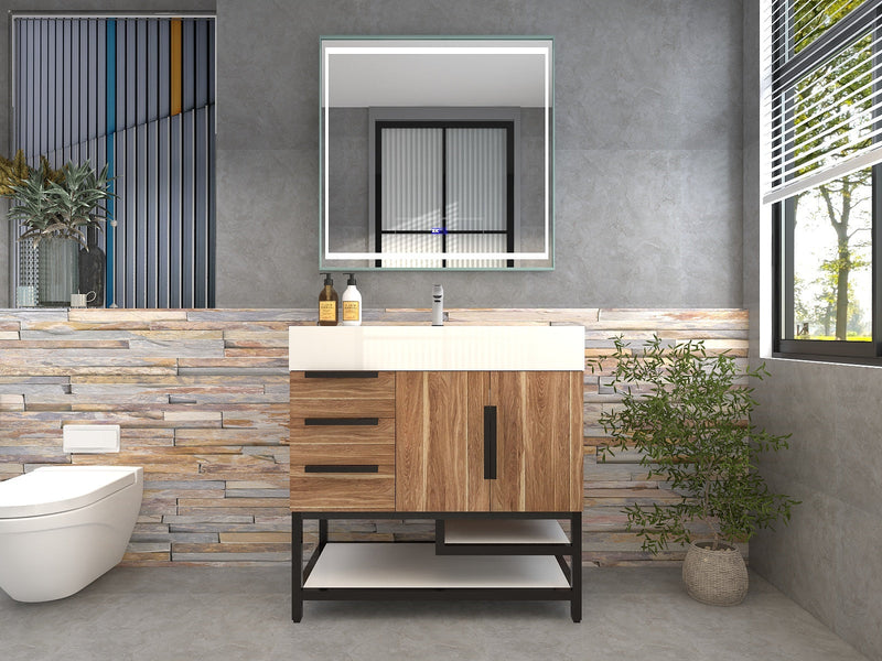 Bethany 36" Freestanding Bathroom Vanity with Reinforced Acrylic Sink in White Oak with Black Handles | Better Vanity Bath Vanities