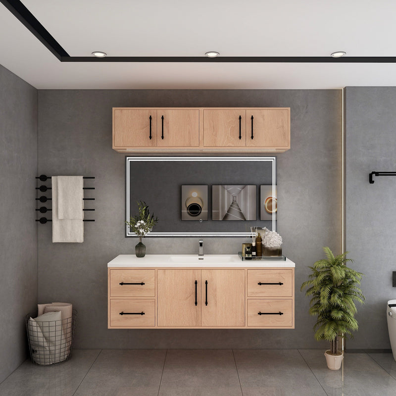 Victoria 60" Solid Wood Floating Bathroom Vanity in Red Oak, Single Sink Vanity | Better Vanity Solid Wood Floating Vanities