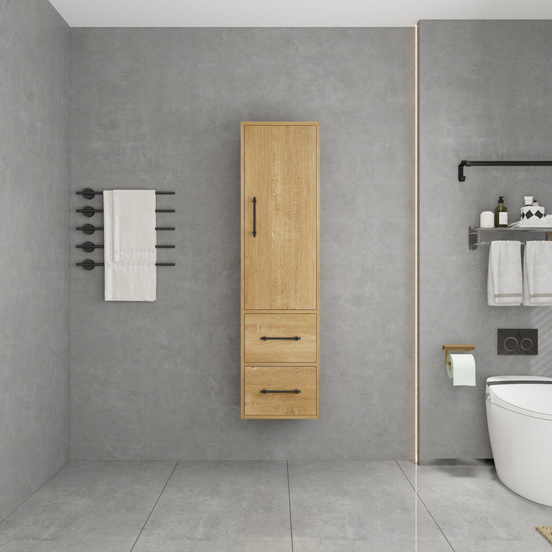 Victoria Solid Wood Floating Wall Mounted Linen Cabinet in Oak by Better Vanity