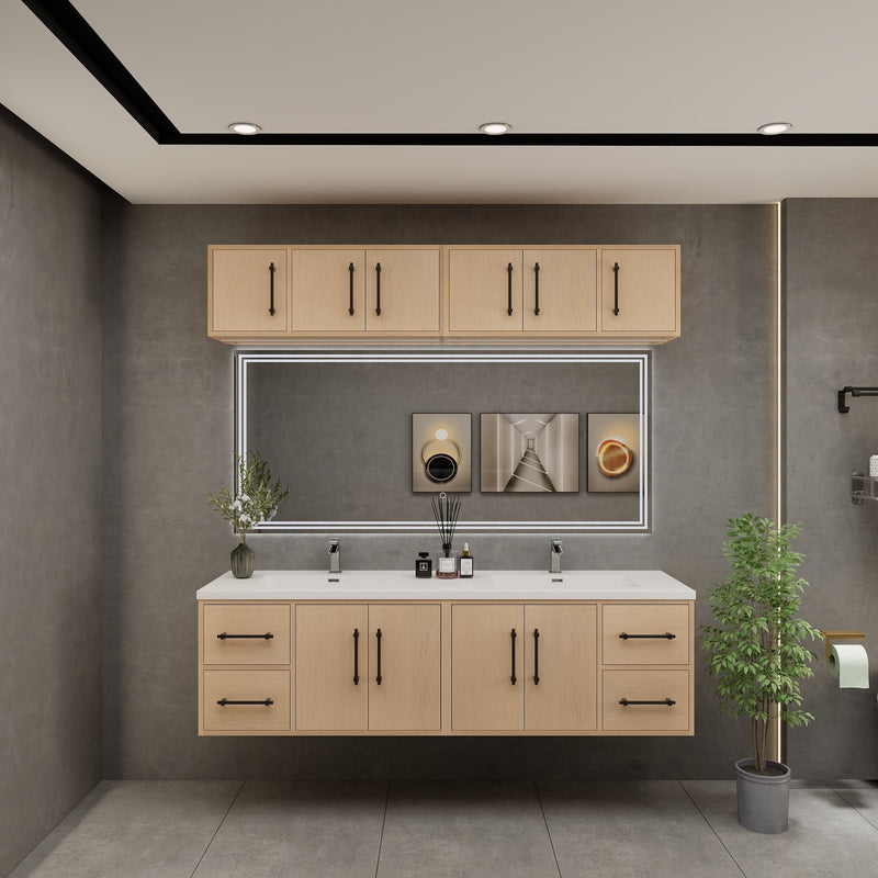 Victoria 72" Solid Wood Floating Bathroom Vanity in Yellow Oak, Double Sink Vanity | Better Vanity Solid Wood Floating Vanities