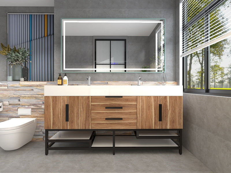 Bethany 72" Freestanding Bathroom Vanity with Reinforced Acrylic Double Sink in White Oak with Black Handles | Better Vanity Bath Vanities