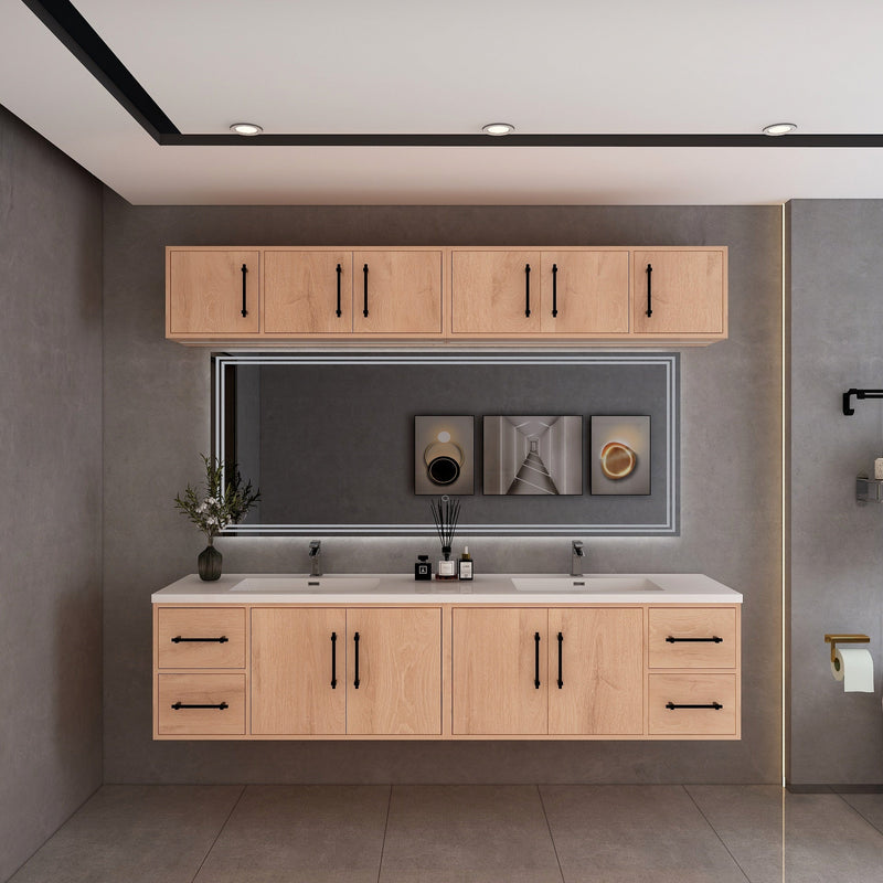 Victoria 84" Solid Wood Floating Bathroom Vanity in Red Oak, Double Sink Vanity | Better Vanity Solid Wood Floating Vanities