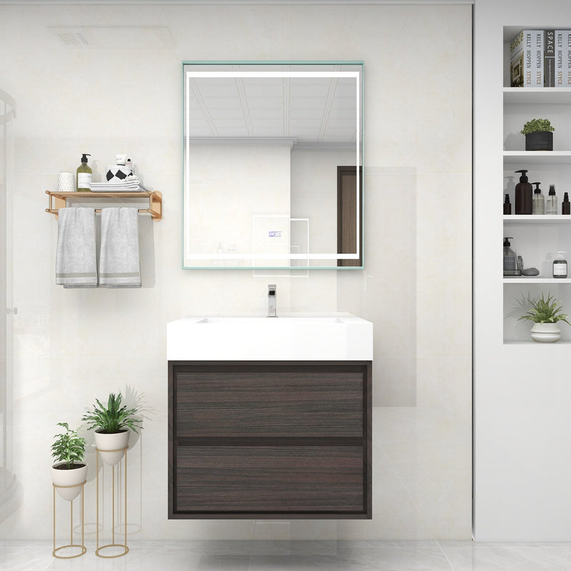 Saggia 30" Wall-Mounted Floating Bathroom Vanity with Reinforced Acrylic Sink in Dark Gray Oak | Better Vanity Modern Luxury Bathroom Vanities