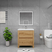 Louis 30" Solid Wood Freestanding Bathroom Vanity with Sink in Yellow Oak | Better Vanity Solid Wood Floating Vanities