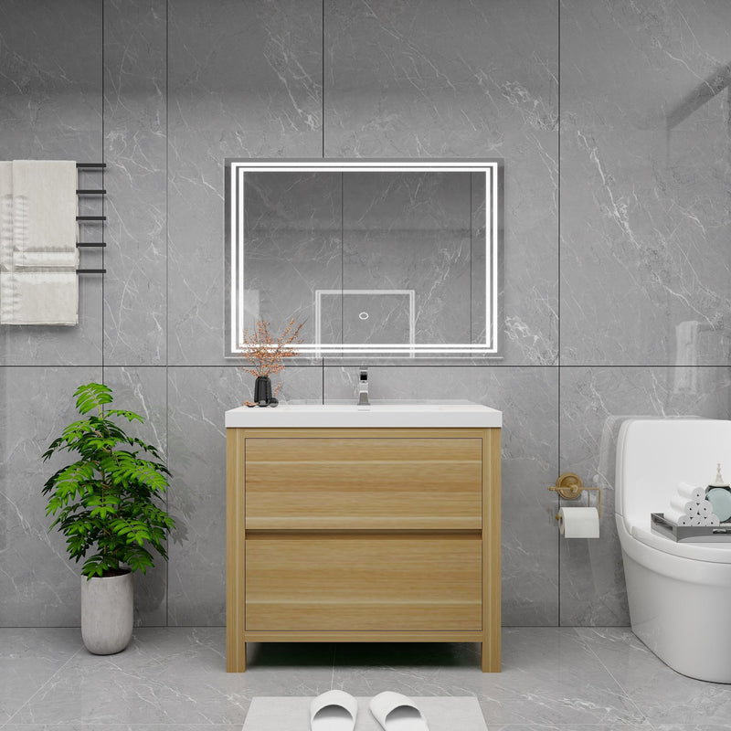 Louis 36" Solid Wood Freestanding Bathroom Vanity with Sink in Light Oak | Better Vanity Solid Wood Floating Vanities