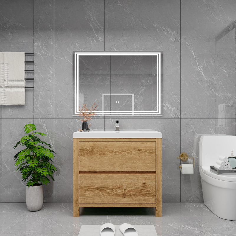 Louis 36" Solid Wood Freestanding Bathroom Vanity with Sink in Yellow Oak | Better Vanity Solid Wood Floating Vanities