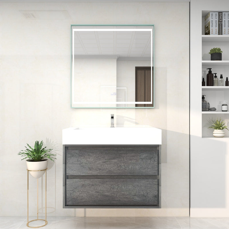 Saggia 36" Wall-Mounted Floating Bathroom Vanity with Reinforced Acrylic Sink in Smoke Oak | Better Vanity Modern Luxury Bathroom Vanities