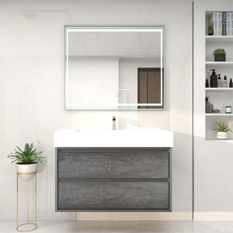 Saggia 42" Wall-Mounted Floating Bathroom Vanity with Reinforced Acrylic Sink in Smoke Oak | Better Vanity Modern Luxury Bathroom Vanities