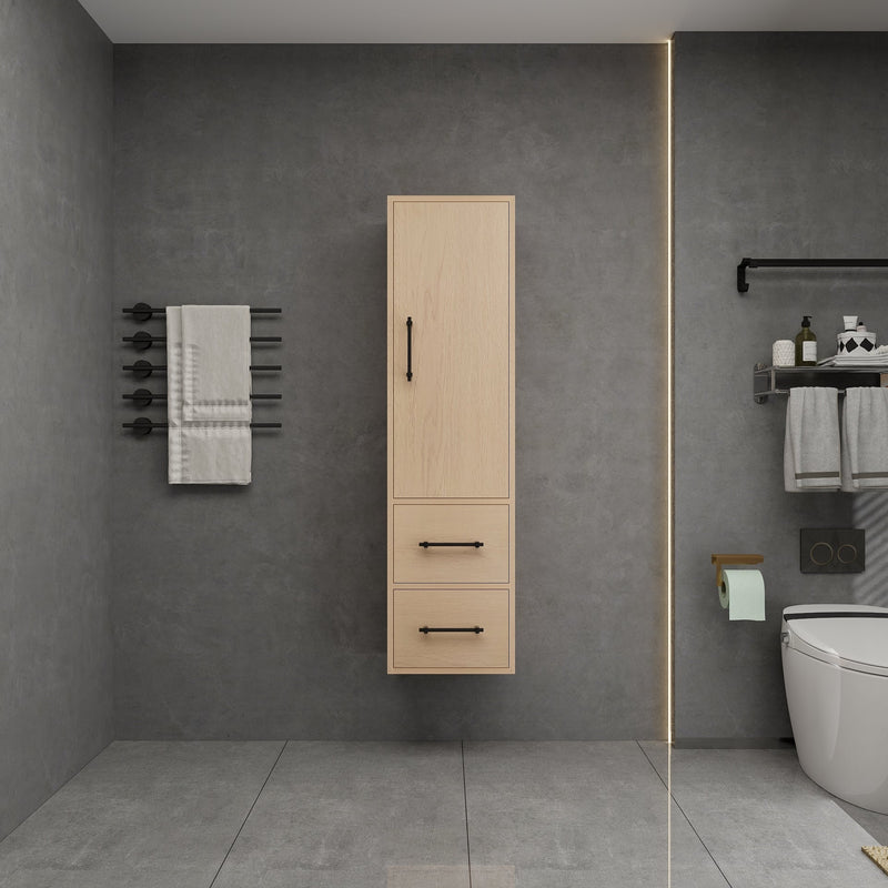 Victoria Solid Wood Floating Wall Mounted Linen Cabinet in Yellow Oak by Better Vanity
