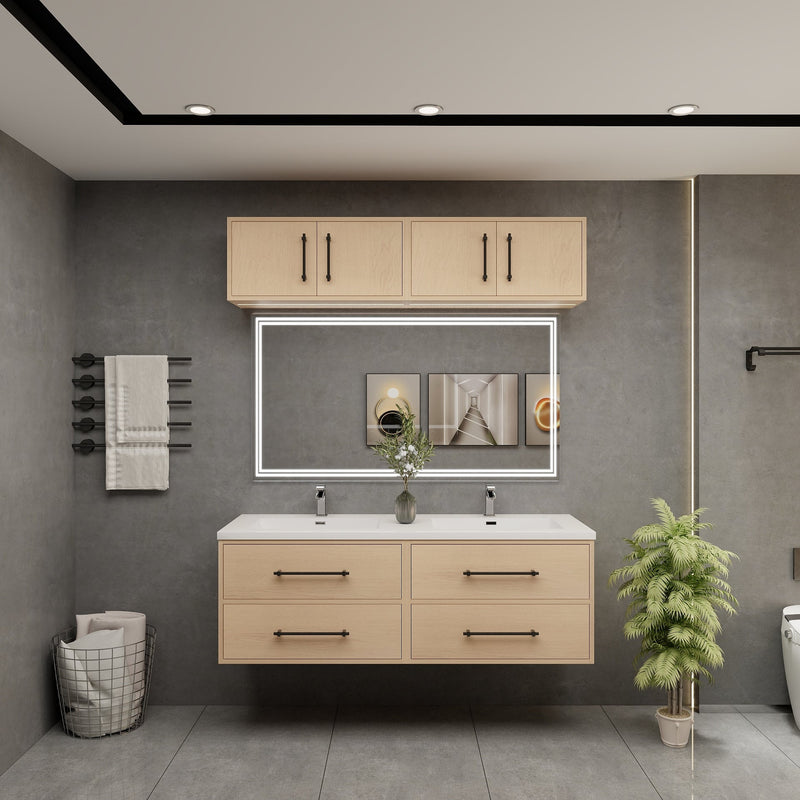 Victoria 60" Solid Wood Floating Bathroom Vanity in Yellow Oak, Double Vanity | Better Vanity Solid Wood Floating Vanities