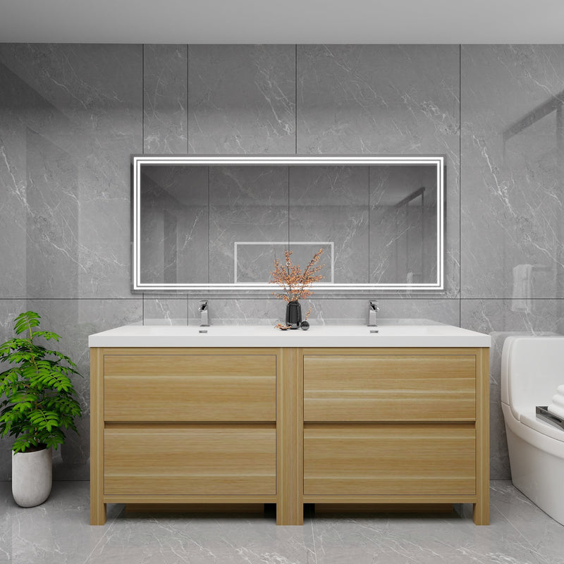 Louis 72" Solid Wood Freestanding Bathroom Vanity with Double Sink in Light Oak | Better Vanity Solid Wood Floating Vanities