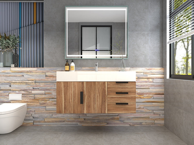 Bethany 42" Floating Bathroom Vanity with Reinforced Acrylic Sink in White Oak with Black Handles | Better Vanity Bath Vanities