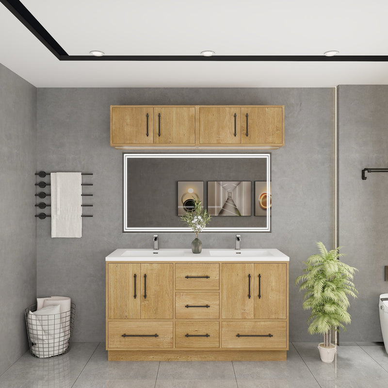 Victoria 60" Solid Wood Freestanding Bathroom Vanity in Oak, Double Sink Vanity | Better Vanity Solid Wood Floating Vanities