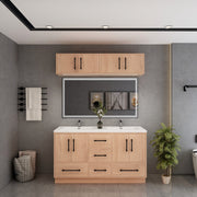 Victoria 60" Solid Wood Freestanding Bathroom Vanity in Red Oak, Double Sink Vanity | Better Vanity Solid Wood Floating Vanities