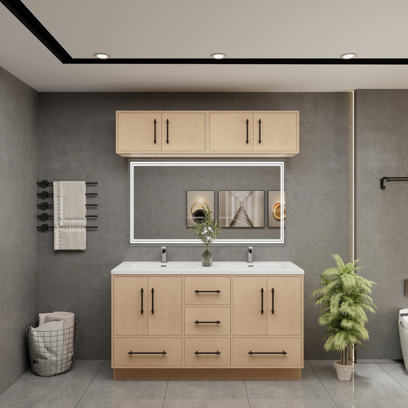 Victoria 60" Solid Wood Freestanding Bathroom Vanity in Yellow Oak, Double Sink Vanity | Better Vanity Solid Wood Floating Vanities