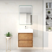 Saggia 24" Wall-Mounted Floating Bathroom Vanity with Reinforced Acrylic Sink in Teak Oak | Better Vanity Modern Luxury Bathroom Vanities