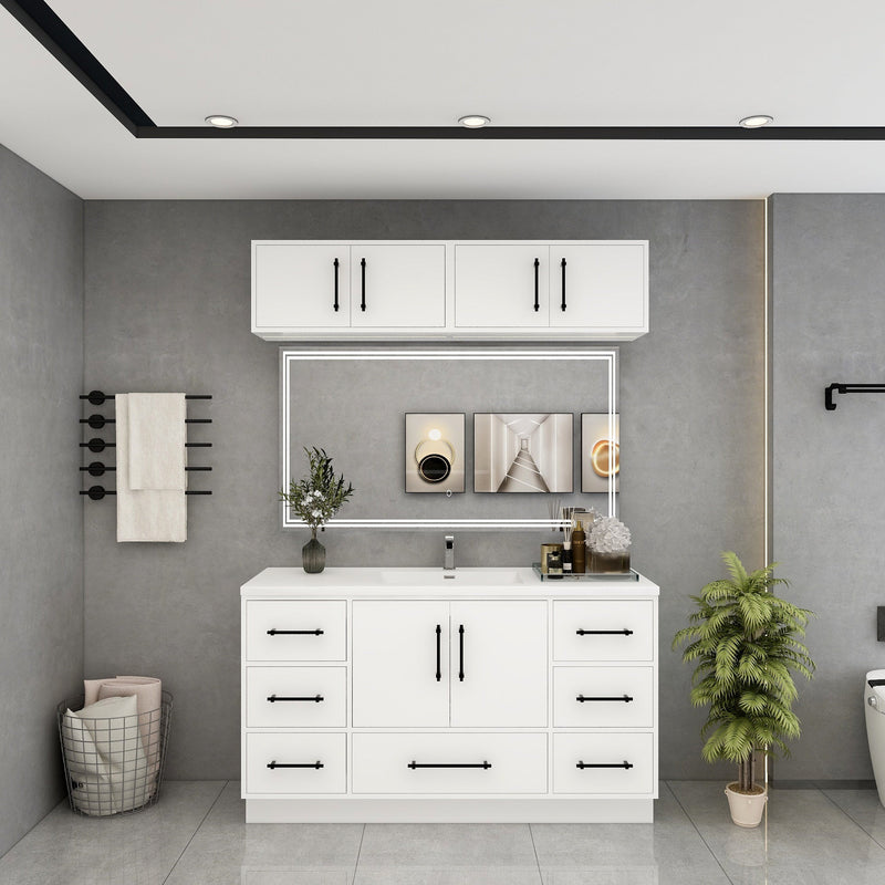 Victoria 60" Solid Wood Freestanding Bathroom Vanity in Gloss White, Single Sink Vanity | Better Vanity Solid Wood Floating Vanities