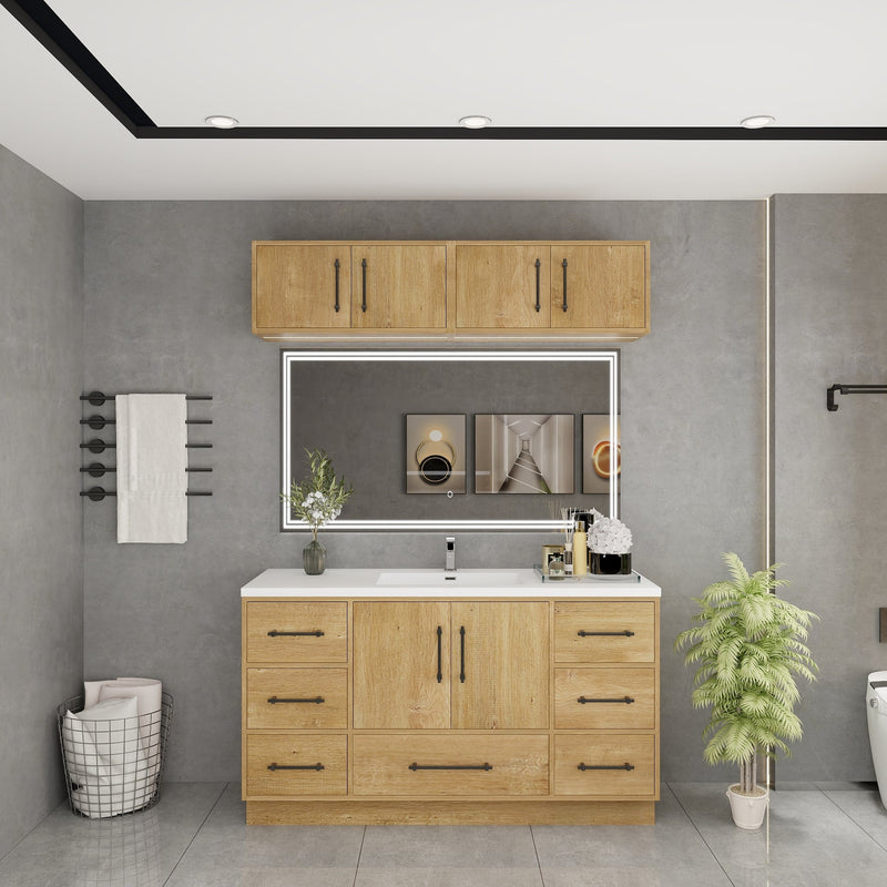 Victoria 60" Solid Wood Freestanding Bathroom Vanity in Oak, Single Sink Vanity | Better Vanity Solid Wood Floating Vanities