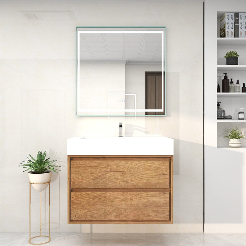 Saggia 36" Wall-Mounted Floating Bathroom Vanity with Reinforced Acrylic Sink in Teak Oak | Better Vanity Modern Luxury Bathroom Vanities