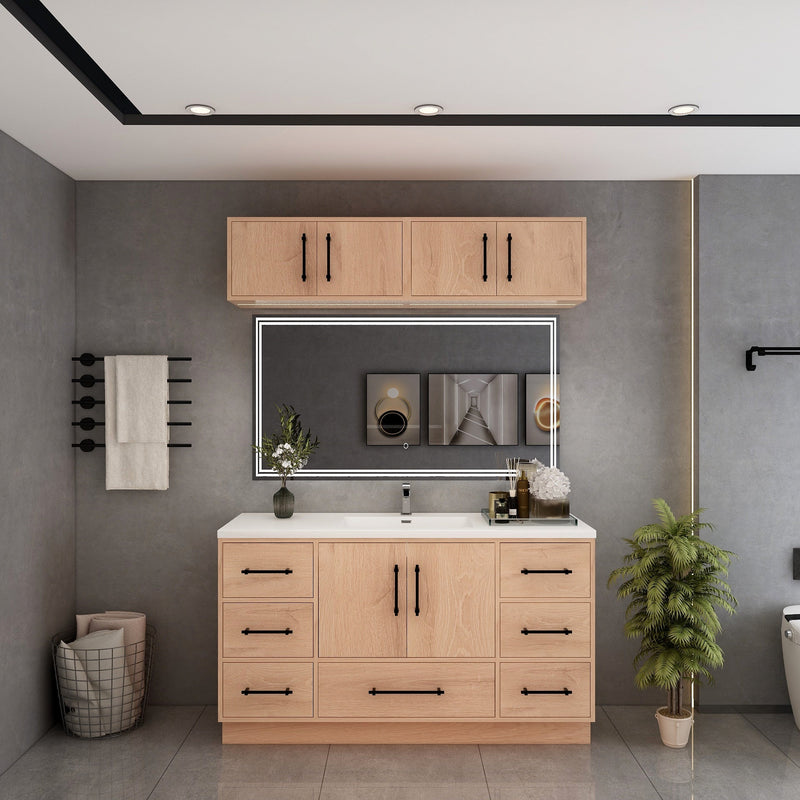 Victoria 60" Solid Wood Freestanding Bathroom Vanity in Red Oak, Single Sink Vanity | Better Vanity Solid Wood Floating Vanities