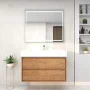 Saggia 42" Wall-Mounted Floating Bathroom Vanity with Reinforced Acrylic Sink in Teak Oak | Better Vanity Modern Luxury Bathroom Vanities