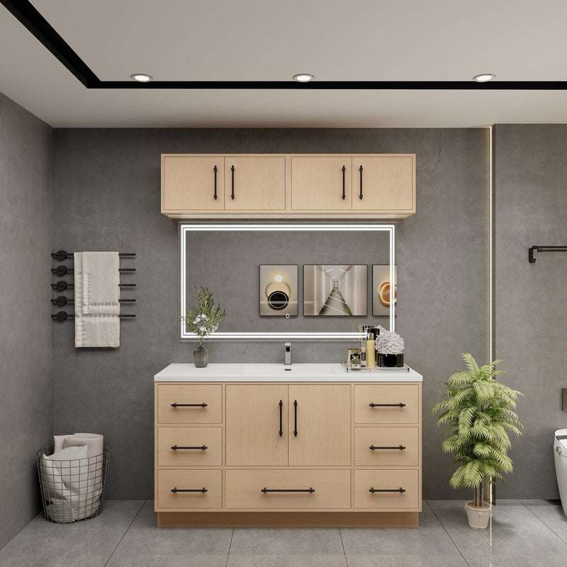 Victoria 60" Solid Wood Freestanding Bathroom Vanity in Yellow Oak, Single Sink Vanity | Better Vanity Solid Wood Floating Vanities