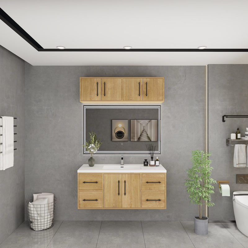 Victoria 48" Solid Wood Floating Bathroom Vanity in Oak | Better Vanity Solid Wood Floating Vanities