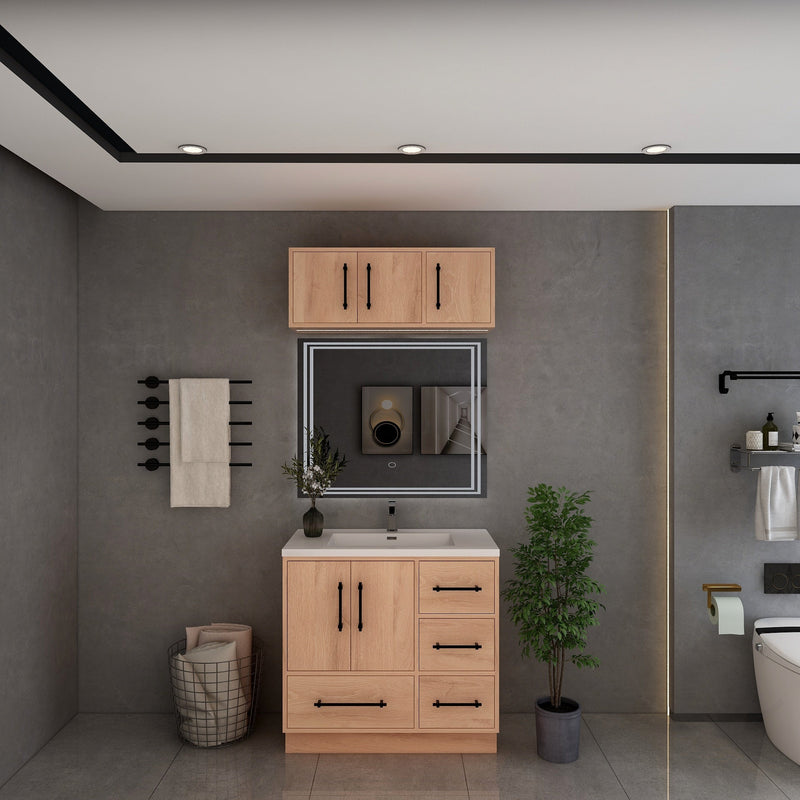 Victoria 36" Solid Wood Freestanding Bathroom Vanity in Red Oak | Better Vanity Solid Wood Floating Vanities