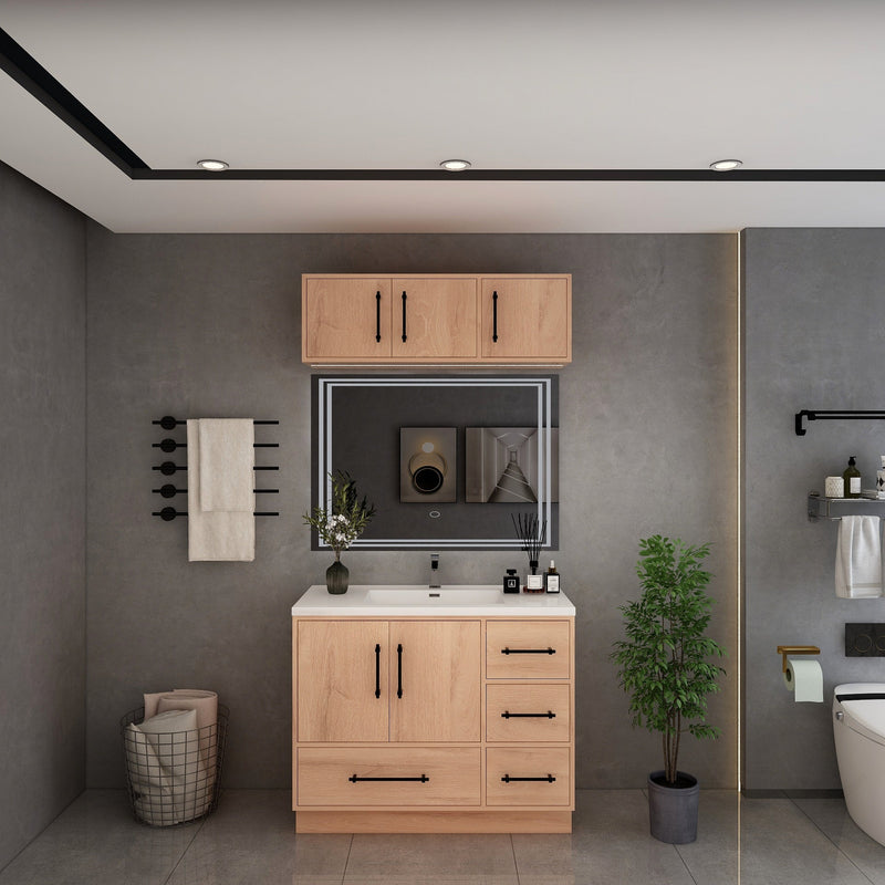 Victoria 42" Solid Wood Freestanding Bathroom Vanity in Red Oak | Better Vanity Solid Wood Floating Vanities