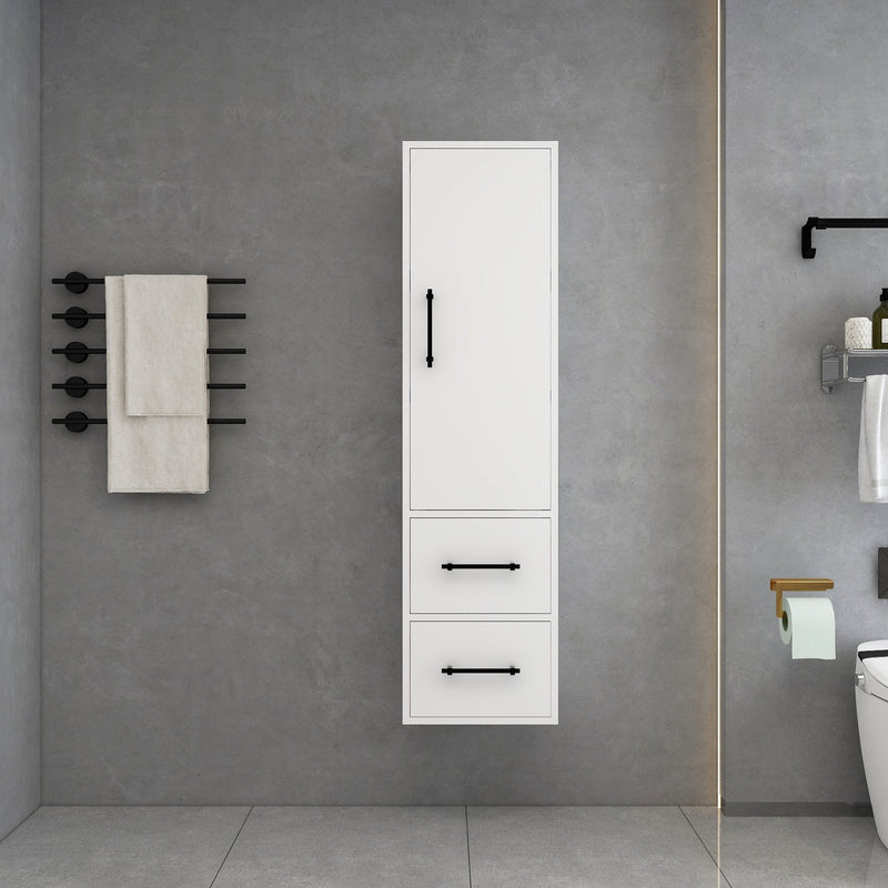 Victoria Solid Wood Floating Wall Mounted Linen Cabinet in Gloss White by Better Vanity