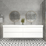 Saggia 84" Wall-Mounted Floating Bathroom Vanity with Reinforced Acrylic Double Sink in Gloss White | Better Vanity Modern Luxury Bathroom Vanities