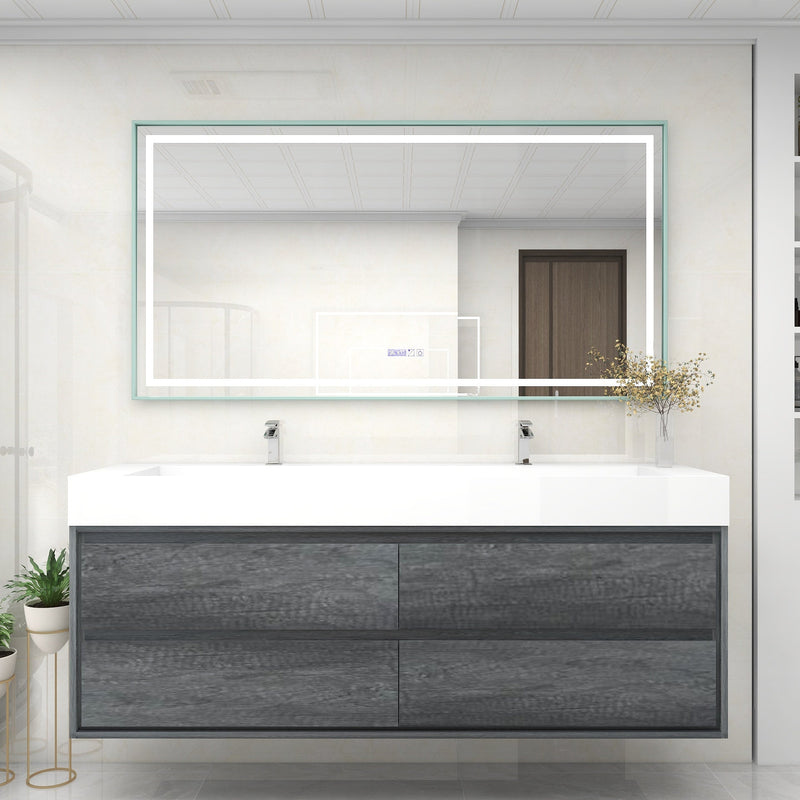 Saggia 72" Wall-Mounted Floating Bathroom Vanity with Reinforced Acrylic Double Sink in Smoke Oak | Better Vanity Modern Luxury Bathroom Vanities
