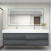 Saggia 84" Wall-Mounted Floating Bathroom Vanity with Reinforced Acrylic Double Sink in Smoke Oak | Better Vanity Modern Luxury Bathroom Vanities