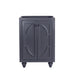 Gray cabinet with decorative door panels and bulbous feet.
