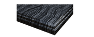 A block of striped, black and gray stone.