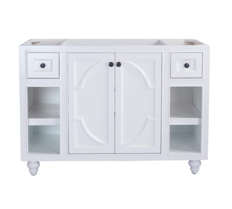 White cabinet with drawers, doors, and shelves.