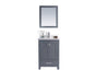 Gray bathroom vanity and mirror.
